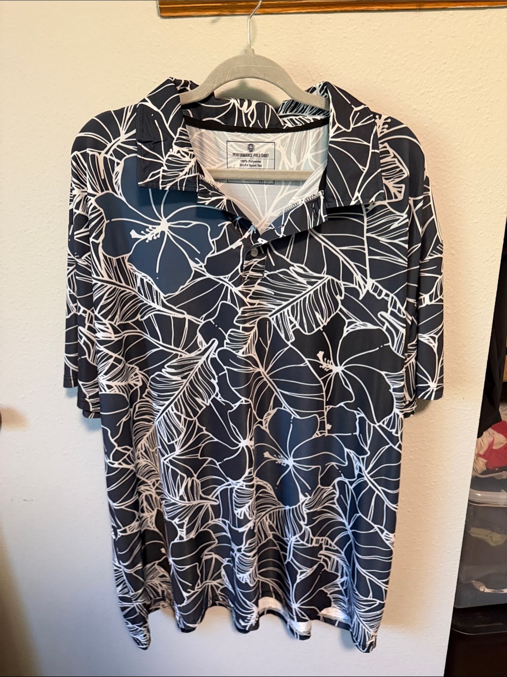 Good Living Hawaii Navy and White Tropical Print Polo